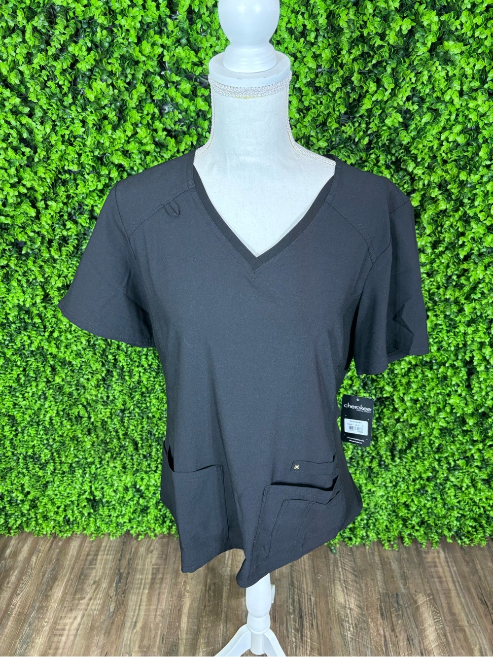 NWT • Cherokee • Black V-Neck Scrub Top with Utility Pockets